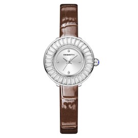 Weicam Women Casual Leather Strap Round Dial with Crystal Analog Quartz Wrist Watches (Brown)