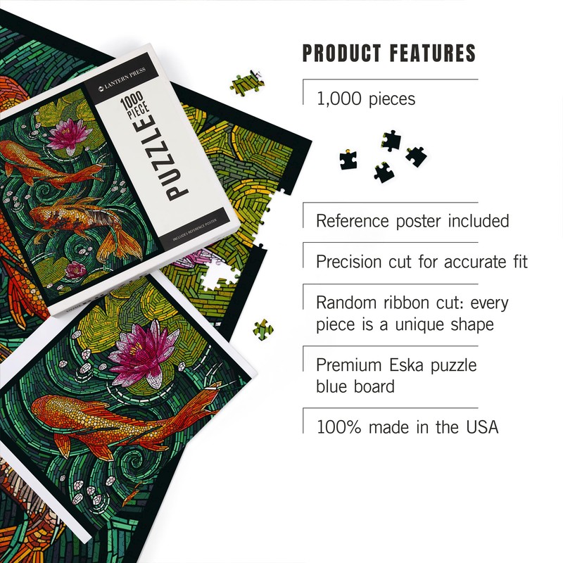 Lantern Press Koi, Paper Mosaic, 1000 Piece Jigsaw Puzzle for