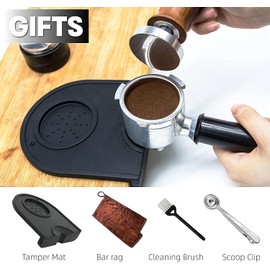 NEOUZA Calibrated Espresso Coffee Tamper Professional Calibrated Pressure Coffee Press Hammer - 304 Stainless Steel Flat Base with Spring Loaded Wooden Handle for Barista (58mm)