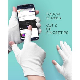 ANSMIO 2 Pairs Cotton Gloves Touchscreen, White Gloves for Dry Hands, Cotton Gloves for Sleeping, Moisturizing Night Gloves, White Gloves 100% Cotton, Size M (2 Pairs)