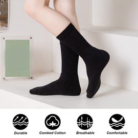 Marchare Boys Socks Kids Cushioned Crew Socks Girls Thick Cotton Athletic Running Socks Black 6 Pack 10-14 Years