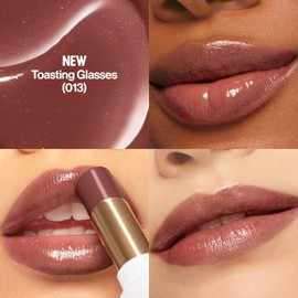 REVLON Super Lustrous Glass Shine Balm, Hydrating Tinted Lip Balm with Hyaluronic Acid, Aloe & Rose Quartz, Light-Medium Brown Lipstick, NEW Shade, 013 Toasting Glasses, 0.11 oz