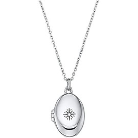s.Oliver 2034316 Women's Necklace with Pendant 925 Sterling Silver with Synthetic Zirconia 42 + 3 cm Silver Locket Comes in Jewellery Gift Box, Sterling silver, Cubic Zirconia
