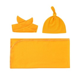 REWANGOING Newborn Boys Girls Swaddle Hospital Receiving Blankets with Bear Ear Beanie Matching Hat Set for 0-6 Mouths