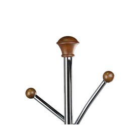 Proman Products Freestanding Modern Metal Coat Rack Tree Stand Organizer with 6 Wooden Hooks for Clothes, Bags, Jackets and Hats