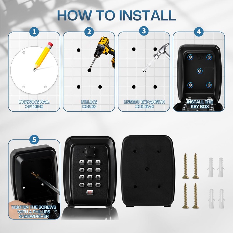 NBYT Portable Combination Lock keybox, 9-Digit Keyboard,for House Keys Key