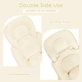 Infant Car Seat Insert for Newborn Girls Boys, Summer Mesh Baby Carseat Head Support with Strap Pads, Soft Reversible Baby Car Seat Insert Cushion Pad for Car Seat, Stroller, Bouncer, Swing, Beige