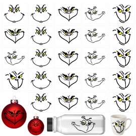 UOY Grinch Christmas Stickers, 24 Sheets Christmas Thief Christmas Stickers, Grinch Christmas Decorations, Grinch Window Stickers for Christmas Bauble for Home Party Supplies