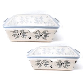 Temp-tations Set-of-2 Square Bakers: 11"x11" (4.5 Qt) & 9"x9" (2.5 Qt), Bake & Serve Set w/Plastic Covers & Wire Racks (Old World Gray)