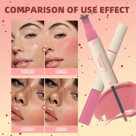 Freckle Blush Pen,Natural Lifelike Freckle Makeup Pen,Fake Freckles,2-In-1 Natural Lifelike Light Brown Freckle Stamp & Soft Pink Liquid Blush for a Na-tural Sun Fre-ckled Look