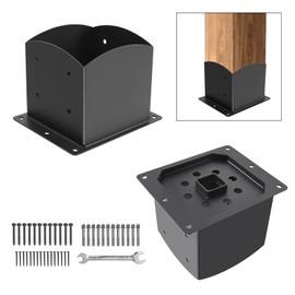 Post Base 2 Pcs, 6"x 6" (Inner Size 5.6"x5.6") Wood Fence Post Anchor Base,Heavy Duty Powder-Coated Steel Pergola Brackets,Post Support Bracket Fit for Outdoor Pavilion Deck Railing Pergola Mailbox