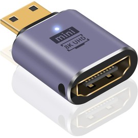 8K Mini HDMI to HDMI Adapter, Mini HDMI Male to HDMI Female Adapter 8k 4K 3D HDR 48Gbps High Speed with LED Indicators, Compatible with Camera, Projector, Tablet, Raspberry Pi, 1pcs