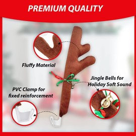 ZONETECH Christmas Car Reindeer Antlers and Nose Set - Premium Quality Car Accessory Jingle Bell Antlers and Nose Car Costume Decoration Set for Holiday (10 Pack, Christmas Reindeer Set)