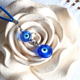 BCS Blue Evil Eye Charm Small Car Hanging Ornament Rearview Mirror Accessories Glass Nazar Beads Good Luck & Protection Amulet Turkish Greek Pendant Ojo Turco para Carro Decor for Home, Office, Door