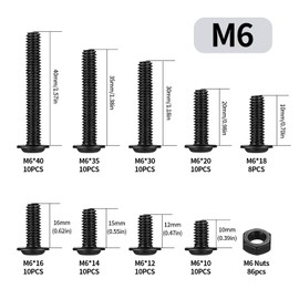M6 Screws Set, 172 Pieces Rounded Head Screws Nuts Set, Phillips Screws and Nuts Set, Threaded Screws with Nuts, Black Machine Screws Assortment Set