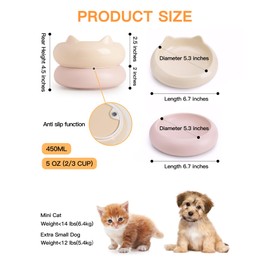 Ceramic Raised Cat Bowl, 2 in 1 Elevated Cat Food and Water Bowl Set for Indoor Cats, Whisker Friendly Cute Kitten Food Bowl for Protecting Pet's Spine, 2 Pack (Yellow+Morandi Pink)