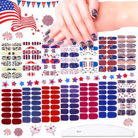 JERCLITY 14 Sheets Independence Day Nail Polish Strips 4th of July Nail Wraps Patriotic Nail Wraps American Flag Nail Art Stickers Self-Adhesive Solid Color Nail Decals Manicure Sticker for Memorial Day