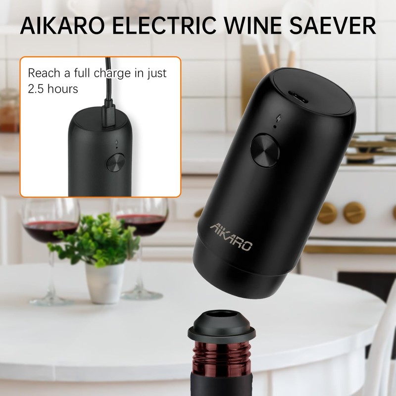 AIKARO - 電動ワイン真空ポンプ（ボトルストッパー2個付き）、自動ワイン保存器、充電式
