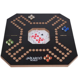 Jackaroo Board Game - 2-4 Player Cards and Marbles Board Games - Marble Strategy Game - Carbles Game - Marbles and Jokers Board Game Wooden Wahoo Board - Dirty Marble Wood Strategy Games (Black)