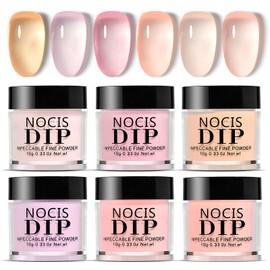 Nail Dipping Powder Set - 6 Translucent Nude Pink Color Dip Powder Nail Kit - Milky Jelly Effect Nail Powder No Need UV Lamp - DIY Nail Art French Manicure Kit for Starter