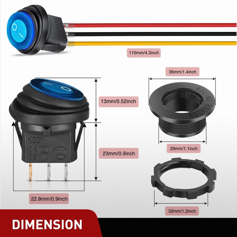 Nilight 5PCS Waterproof Round Rocker Switch w/Wiring Harness Switches Holder