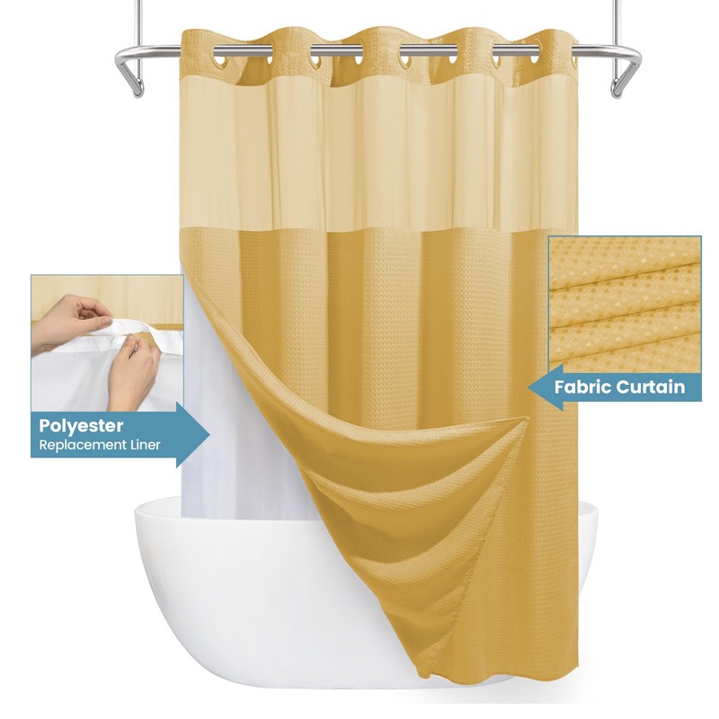 EUTXL Gold Hotel Shower Curtain - 230GSM Waffle Textured Heavy