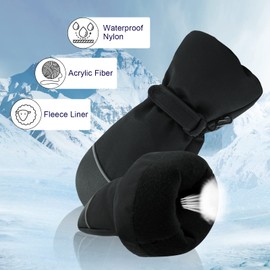 Kids Ski Warm Gloves Baby Boy Winter Waterproof Snow Glove for Toddler Infant Girl Cold Weather Windproof Mittens 2-12T (N-BLACK, L(8-12T))