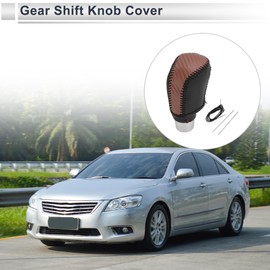 RATCHROLL Gear Shift Knob Cover for Toyota Camry 2019-2022 Anti-Slip Stick Shifting Handle Protector Brown Carbon Fiber Black Faux Leather 1 Pc