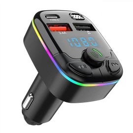 Bluetooth FM Transmitter Auto, Bluetooth 5.3 Adapter mit 5V/3.1A Schnellladung, Type-C, Hi-Fi Bass Boost, Bunte LED, Freisprecheinrichtung, TF/USB (bis 32GB), 12–24V Kompatibilität