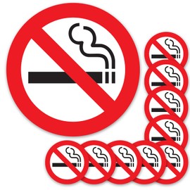 SAFESIGN (10 Pack) No Smoking Icon Sign Stickers (Round)(70mm x 70mm) - Water Proof Vinyl Conforms to EN ISO 7010:2012