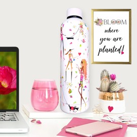 Girl Power 24/7 Fun Chic Inspirational 24oz Stainless Steel Water Bottle with Motivational Quotes. Boss Lady Gifts, Daily Affirmations for Women, Girl Boss Water Bottle