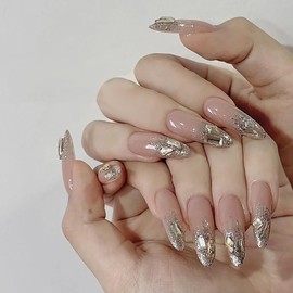 Nail Tip, Long Nail Tip, 24 Pieces, Glitter, Shiny, 3D, Korea, Popular, Stylish, Spring, Summer, Handmade, Nail Tip, Gel Nail, Nail Seal, Cute, Long, Bridal, 3D Nail Tip, Wedding, Party, Dating, Daily