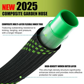 50 ft Garden Hose, 2025 Upgarded Flexible Water Hose 50ft With 10-Pattern Spray Nozzle, Kink-Free, Lightweight, Durable, Leak-Proof Solid Brass Fittings (Black & Green)