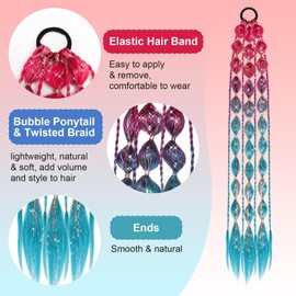 Bordedor Rainbow Braiding Hair Extension with Tinsel, Colored Hair Extensions Synthetic Braiding, 2 Tone Hair Accessories for Girls Women 26 Inch (Red - Dark Turquoise)