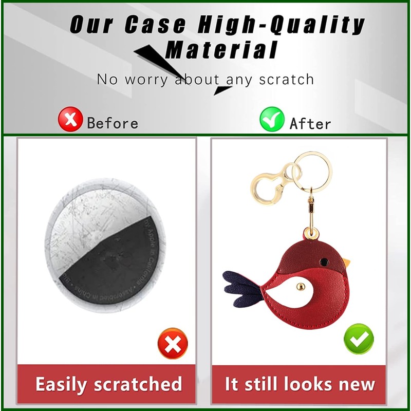 Leather Keychain Holder Case Compatible with AirTag,Cute Protective Cover with