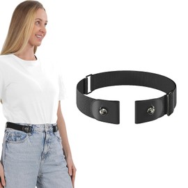 ITLXJR No Buckle Elastic Belt, Stretch Invisible Belt for Jeans, Unisex, 1 Pack (Black, S-M:Waist Size 24''-34'')