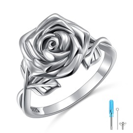 Rose Urn Ring for Ashes 925 Sterling Silver Cremation Jewelry Ashes Keepsake Ring for Women Memorial Jewelry Bereavement Gift Size 8