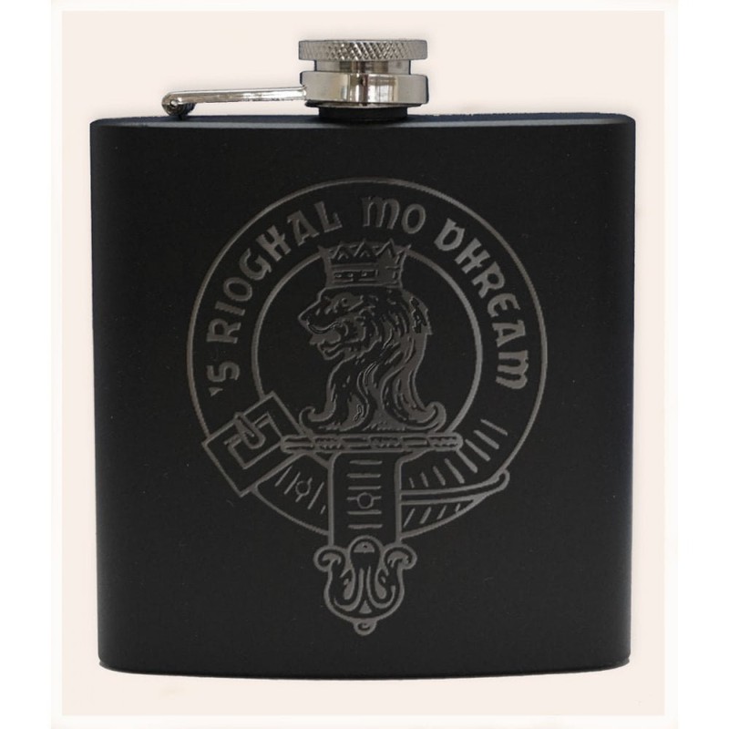 Art Pewter Scottish Thistle Clan Crest Black Hip Flask Box