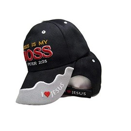 AES Christ Christian Jesus is My Boss 1 Peter 2:25 Black Embroidered Cap Hat