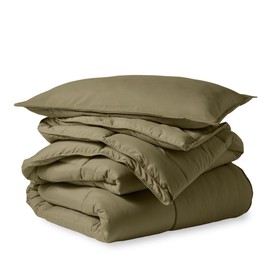 3-Piece Soft All-Season 1Ply Goose Down Alternative Comforter Oversized Queen | Fluffy Double-Brushed Microfiber Box Stitched Solid Pattern Premium Bedding | Olive Green Color Wrinkle Stain Resistant