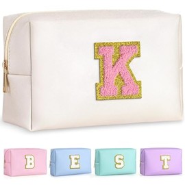 Parima Cosmetic Bag Women Girls Pink Cosmetic Bag Set Travel Cosmetic Bag Makeup Brush Bag Small Makeup Bag with Letters Cosmetic Bag Gifts for Women Teenager Girls Daughter, K