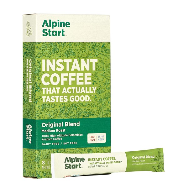 Alpine Start Premium Instant Coffee Packets, Medium Roast Original Blend, 8 Single Serve Packets, Keto