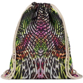 styleBREAKER Women's Gym Bag with Tropical Jungle Leo Print in Boho Style, Backpack, Sports Bag, Bag 02012338, Black/neon yellow/red-pink, Rucksack