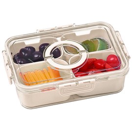 Small Snackle Box Container with Lid, 4 Compartment Travel Snack Container with Handle, Divided Serving Tray with Lid, Portable Snack Box for Candy, Fruits, Nuts, Snacks, Veggies