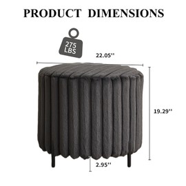 Sudwesto Modern Round Ottoman, Faux Fur Upholstered Footstool with Soft Padded Seat, Stripe Round Footrest with Metal Legs, Vanity Stool for Bedroom, Living Room (Charcoal Round)