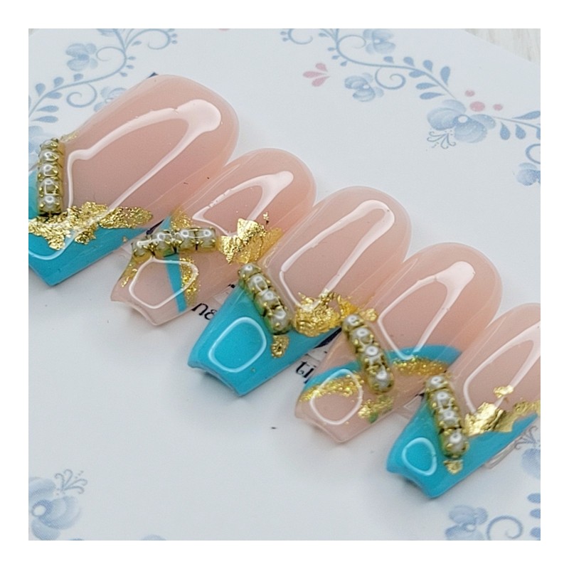 Blue Signature Handmade Nail Tips - Square L / 블루