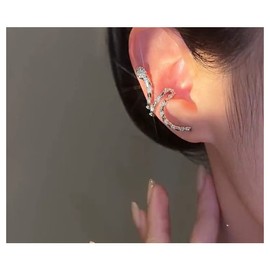 fdsmall Ear Cuff for Women Silver Snake Cuff Earrings With Cubic Zirconia Silver Ear Cuffs Non Pierced Ear Clips Cartilage Wrap Earring Hypoallergenic Jewelry for Women Girls