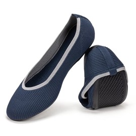 Frank Mully Zapatos planos de ballet para mujer, con punta redonda, zapatos planos de trabajo, zapatos planos de punto, para mujer, suaves, ligeros, Navy, 8.5 US