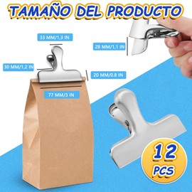 12 Pinzas Clips Para Bolsas De Alimentos, 3 Pulgadas Clips De Bolsa De Acero Inoxidable, Para Cerrar Alimentos, Café Y Más. Clips De Bolsa De Chip, Sellado Hermético, Cocina, Uso Doméstico