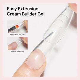 MIZHSE Cream Builder Gel, 30g Clear Hard Extension Strengthener Gel Jelly 3D Nail Art Sculpting Gel for Nails Kit LED U V Soak Off with Dual Forms & Nail Brush for Home DIY